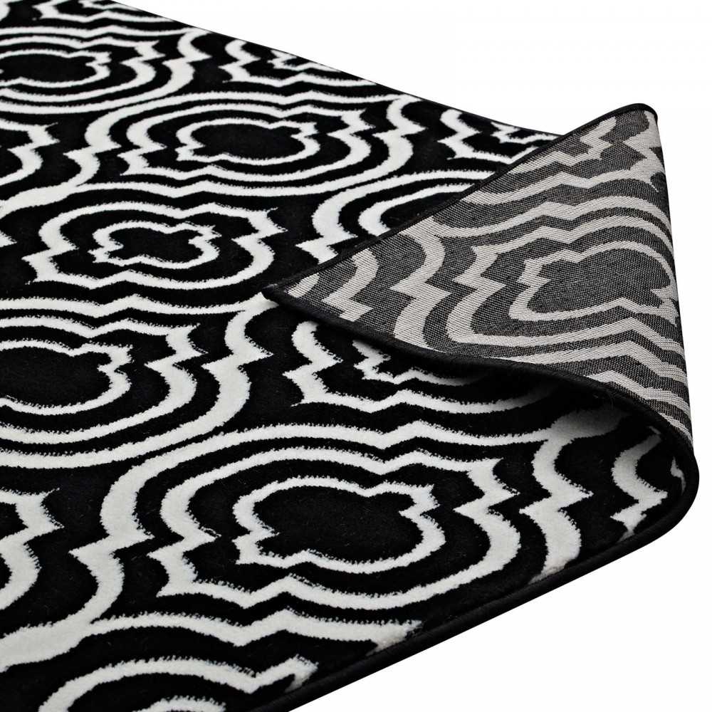 Frame Transitional Moroccan Trellis 5x8 Area Rug, Black and White