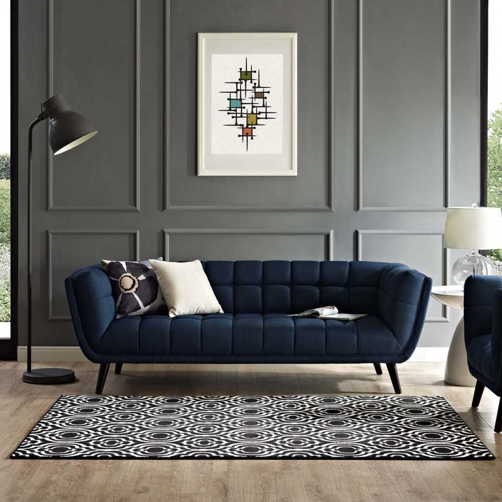 Frame Transitional Moroccan Trellis 5x8 Area Rug, Black and White