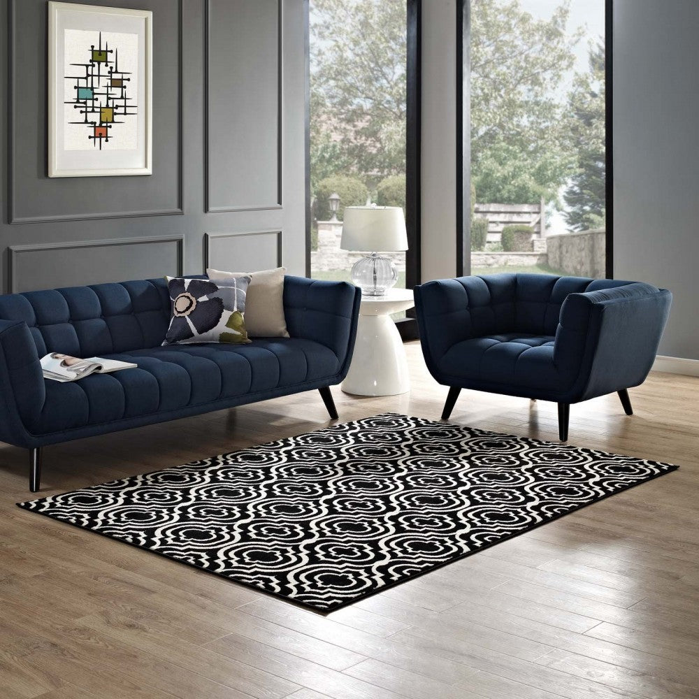 Frame Transitional Moroccan Trellis 5x8 Area Rug, Black and White
