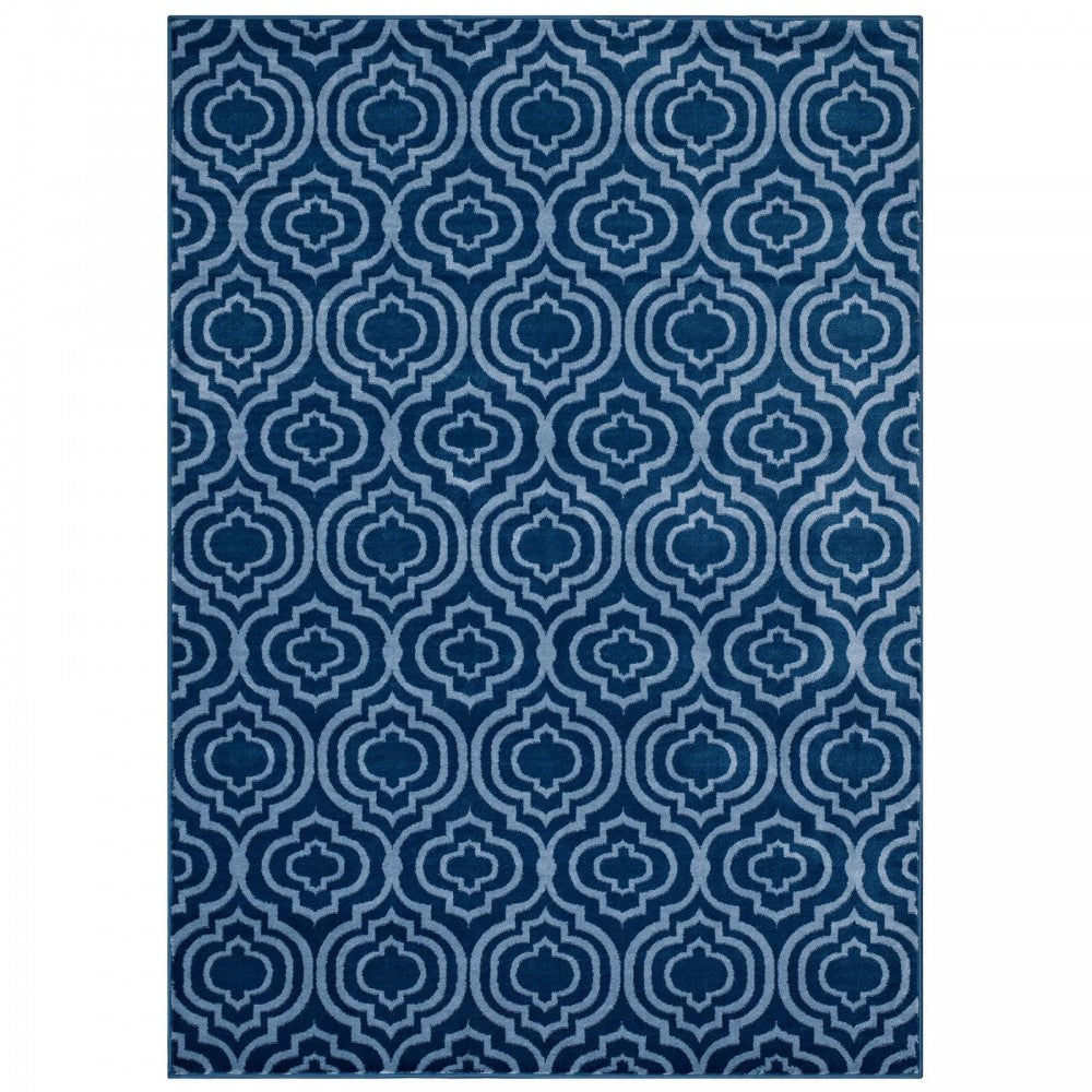 Frame Transitional Moroccan Trellis 8x10 Area Rug, Moroccan Blue amd Light Blue