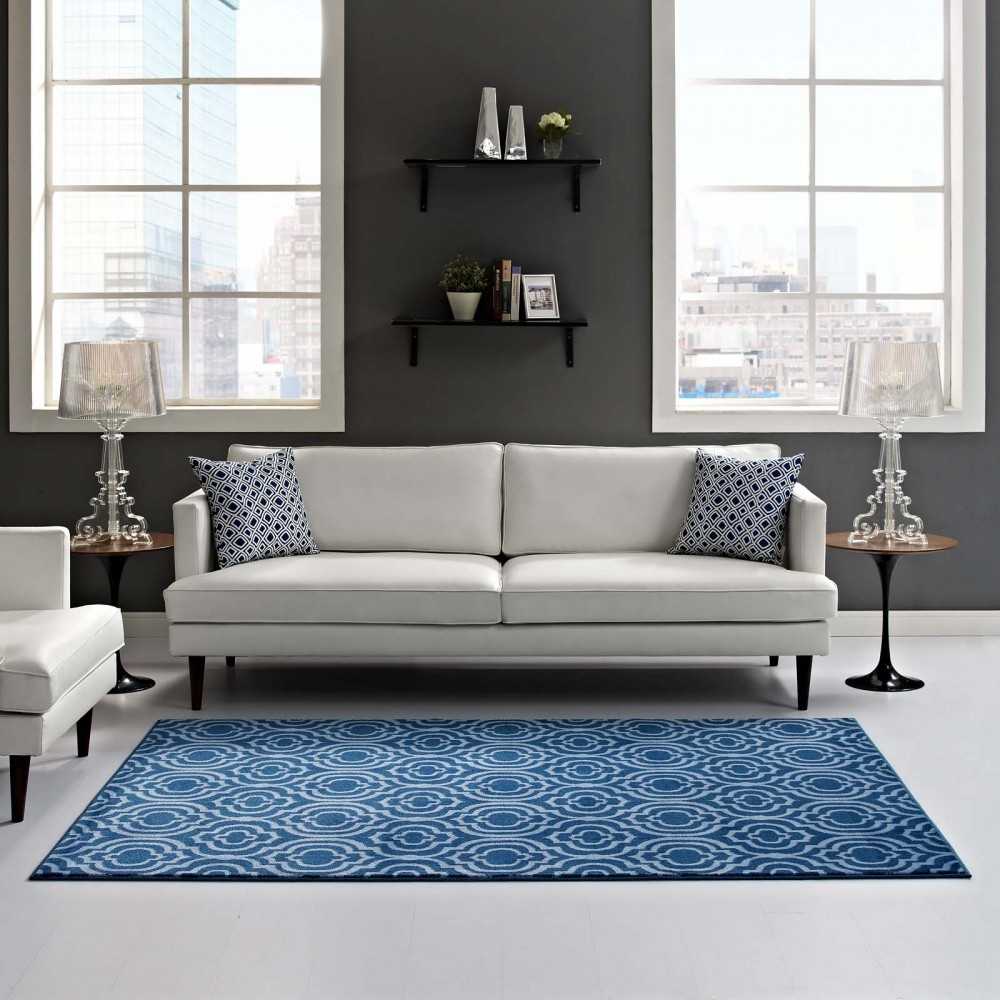 Frame Transitional Moroccan Trellis 8x10 Area Rug, Moroccan Blue amd Light Blue