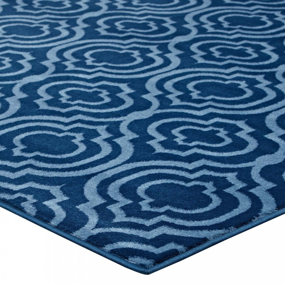 Frame Transitional Moroccan Trellis 8x10 Area Rug, Moroccan Blue amd Light Blue