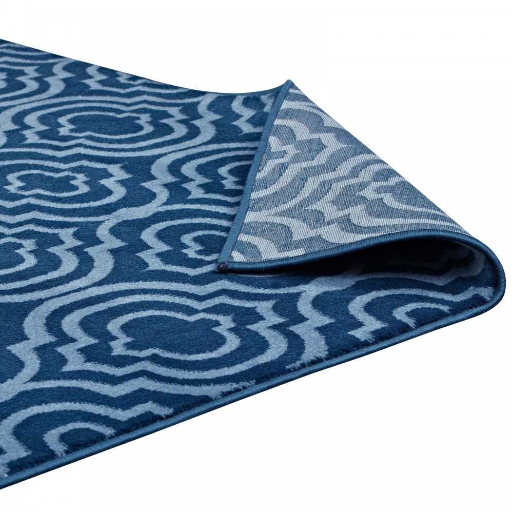 Frame Transitional Moroccan Trellis 8x10 Area Rug, Moroccan Blue amd Light Blue