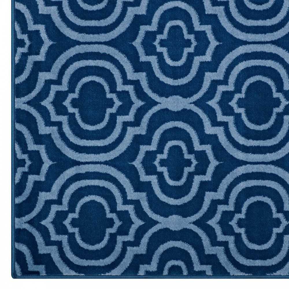 Frame Transitional Moroccan Trellis 8x10 Area Rug, Moroccan Blue amd Light Blue