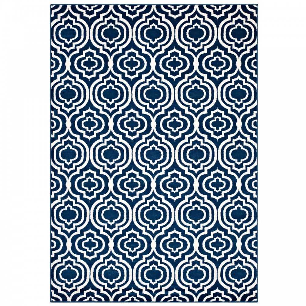 Frame Transitional Moroccan Trellis 8x10 Area Rug, Moroccan Blue and Ivory