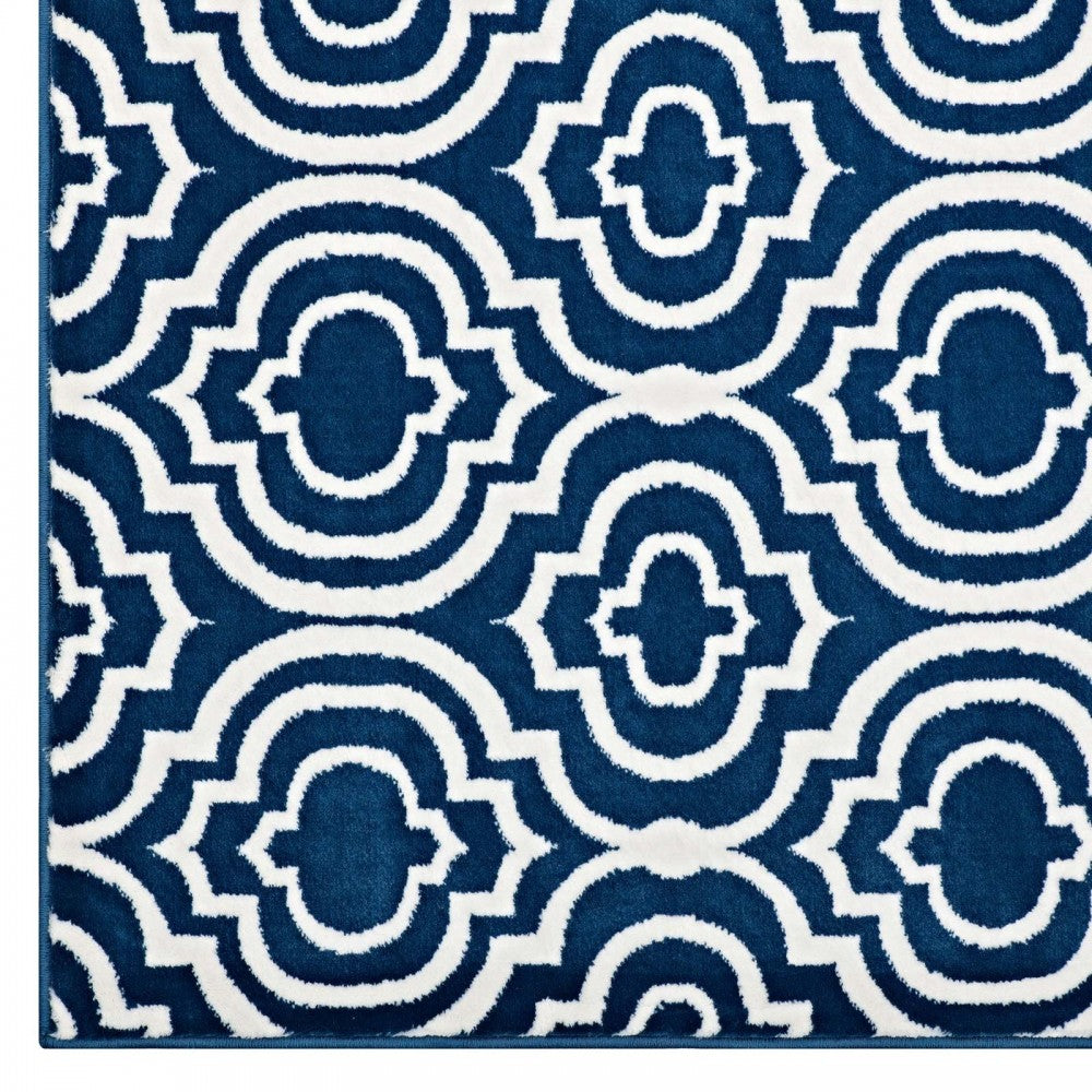 Frame Transitional Moroccan Trellis 8x10 Area Rug, Moroccan Blue and Ivory