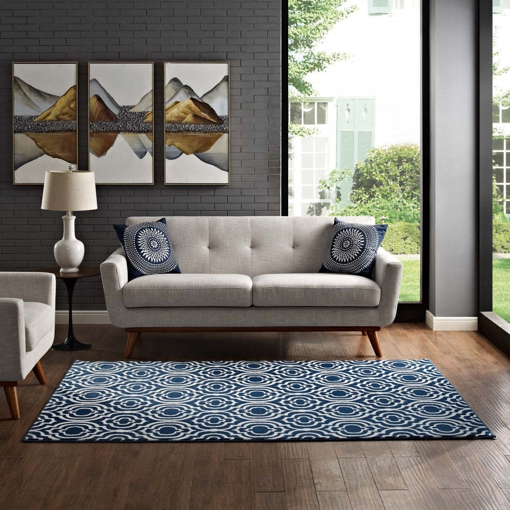 Frame Transitional Moroccan Trellis 8x10 Area Rug, Moroccan Blue and Ivory