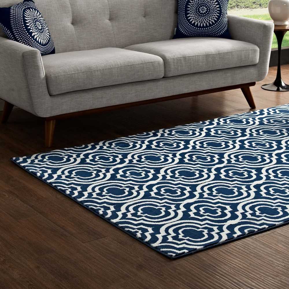 Frame Transitional Moroccan Trellis 8x10 Area Rug, Moroccan Blue and Ivory