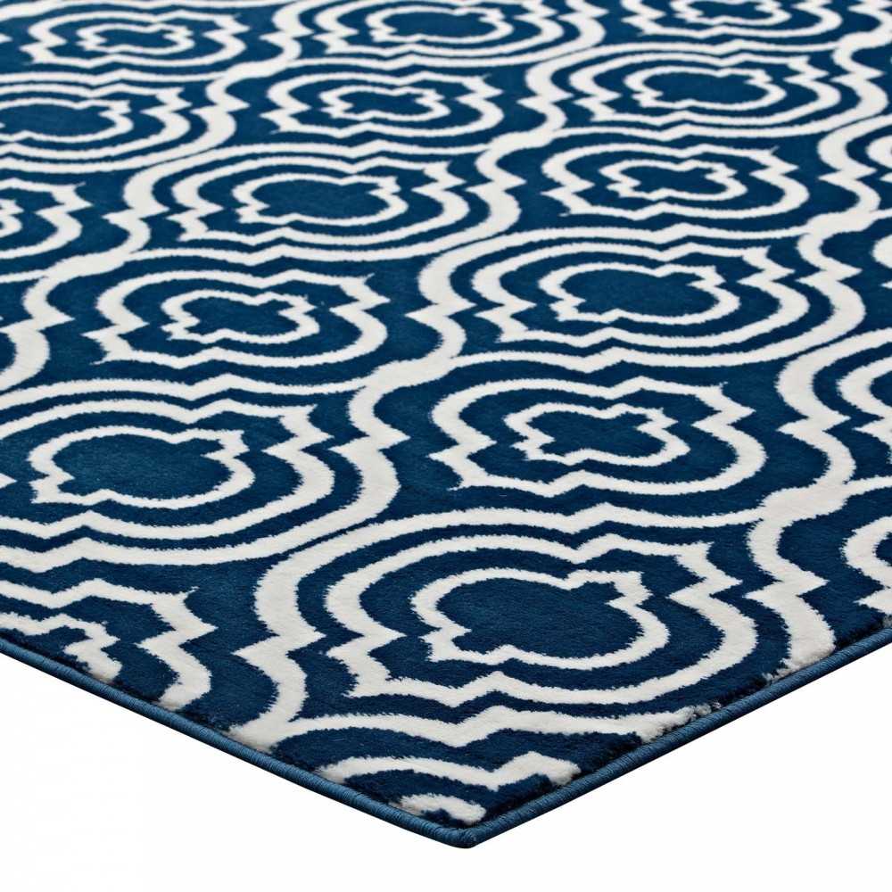 Frame Transitional Moroccan Trellis 8x10 Area Rug, Moroccan Blue and Ivory