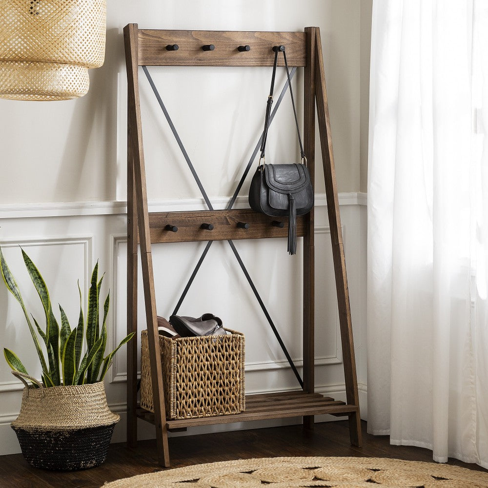 Frankie 68" Solid Wood Angled Hall Tree - Brown