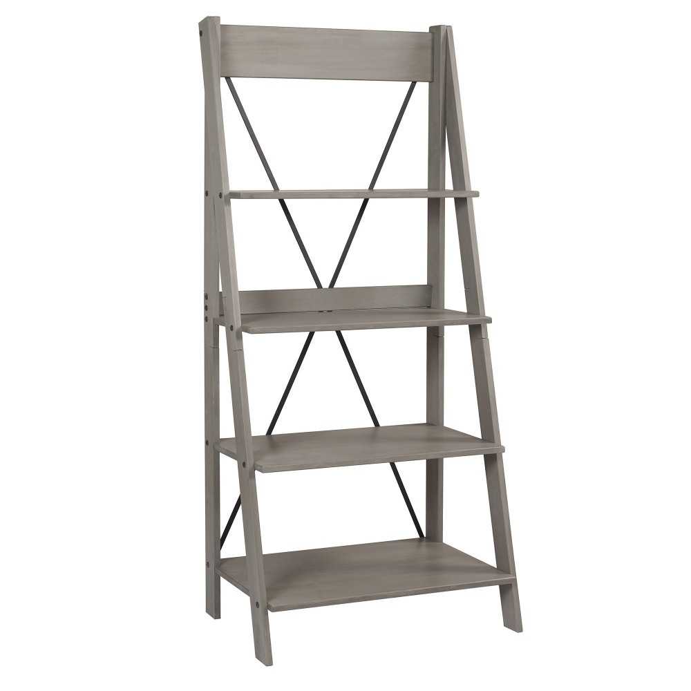 Frankie 68" Solid Wood Ladder Bookshelf - Gray