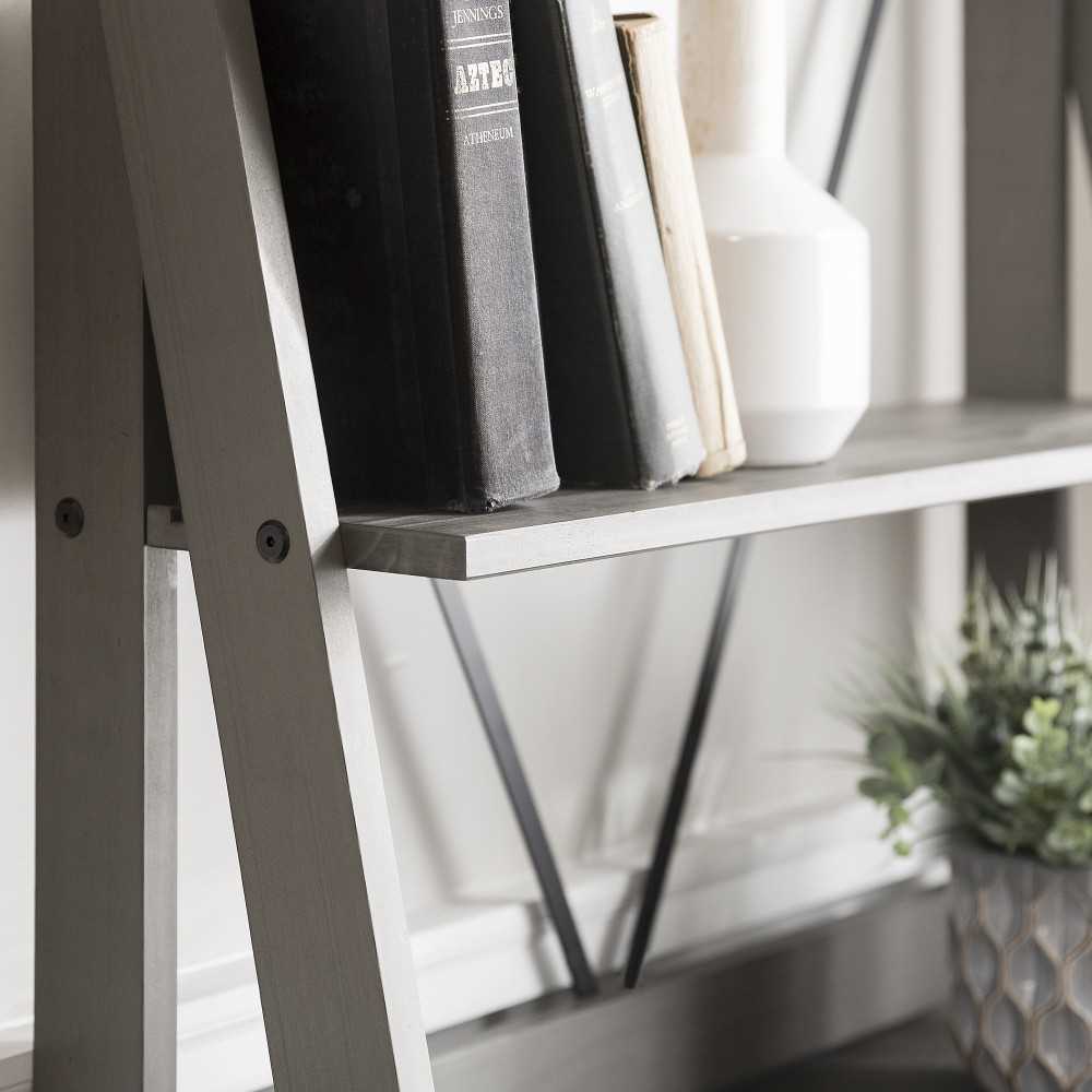 Frankie 68" Solid Wood Ladder Bookshelf - Gray