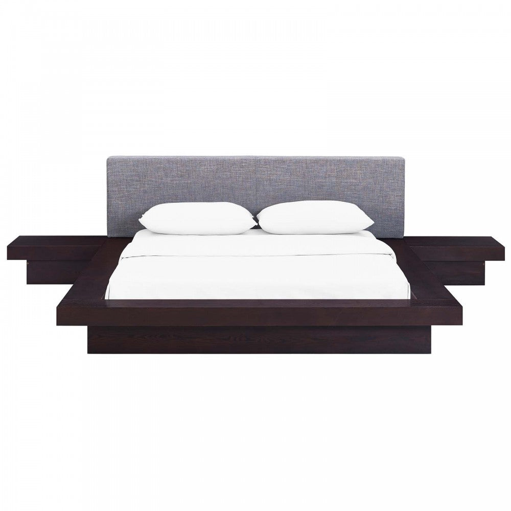Freja 3 Piece Queen Fabric Bedroom Set, White, MOD-5492-CAP-GRY-SET