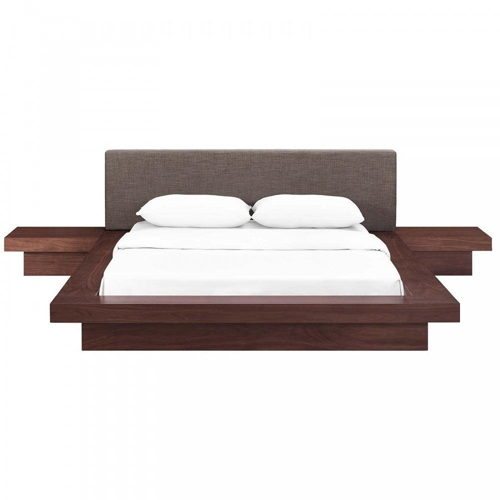 Freja 3 Piece Queen Fabric Bedroom Set, White, MOD-5492-WAL-BRN-SET