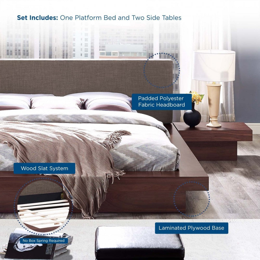 Freja 3 Piece Queen Fabric Bedroom Set, White, MOD-5492-WAL-BRN-SET