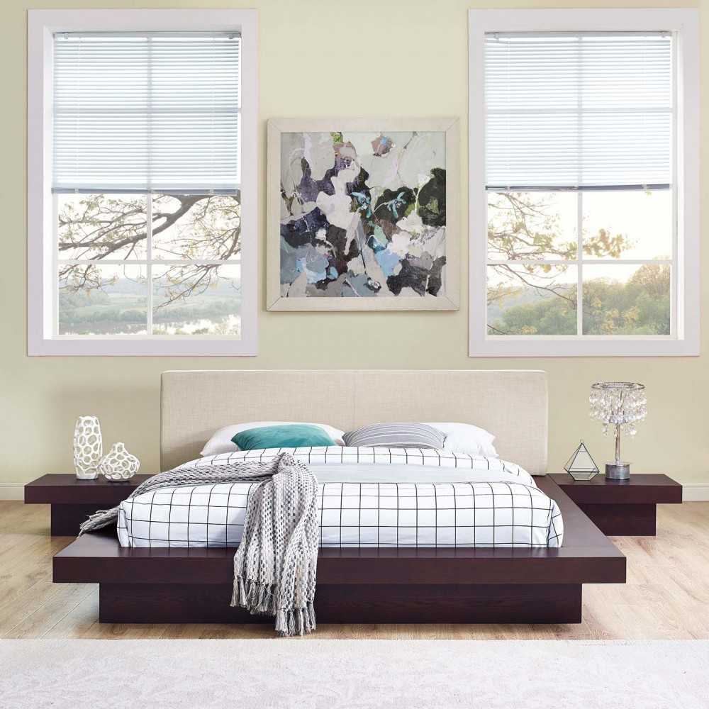 Freja 3 Piece Queen Fabric Bedroom Set, Gray