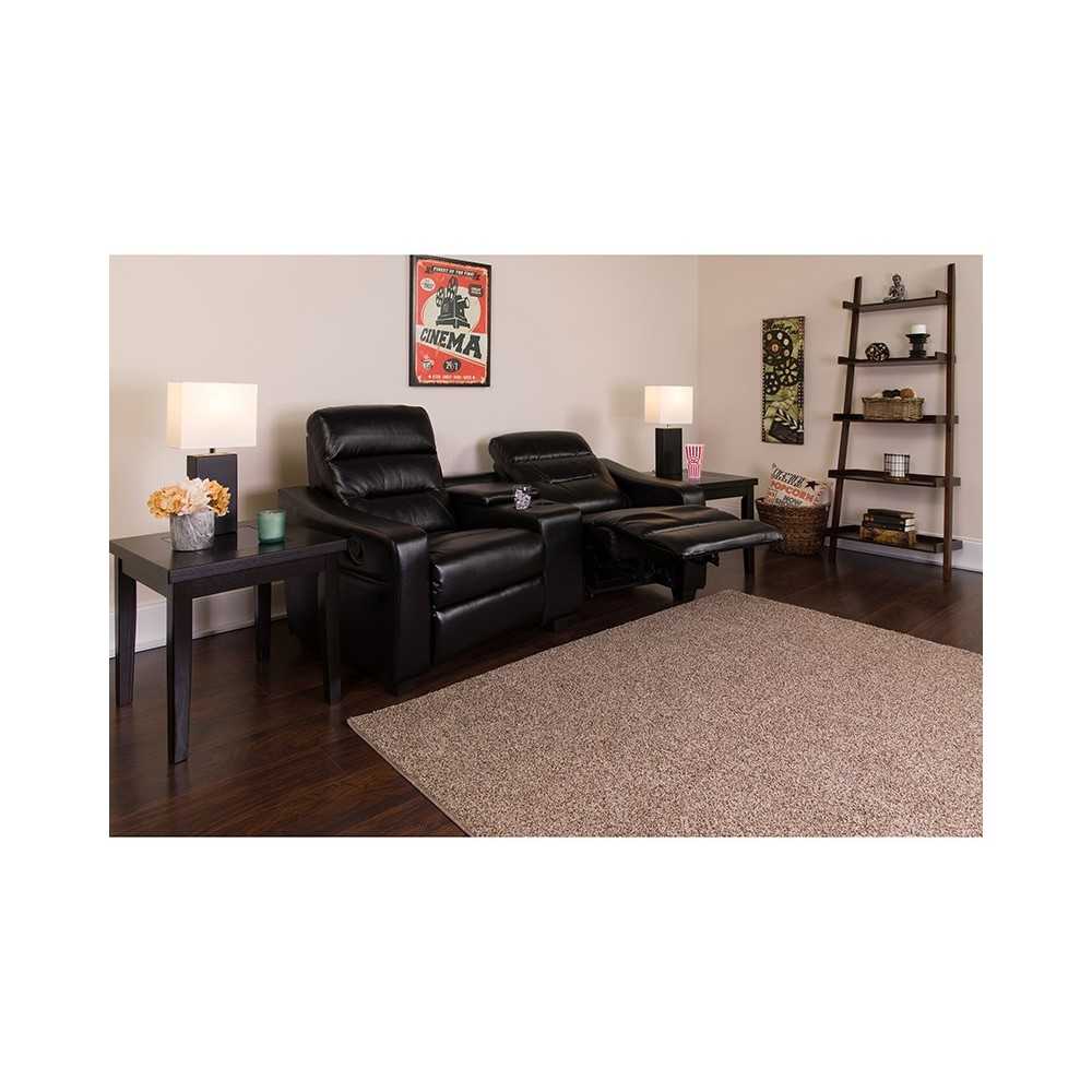 Futura Series 2-Seat Reclining Black LeatherSoft Theater Seating Unit with Cup Holders