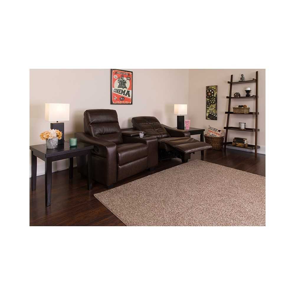 Futura Series 2-Seat Reclining Brown LeatherSoft Theater Seating Unit with Cup Holders