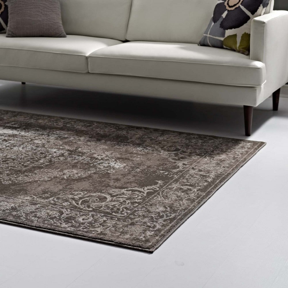 Gamela Rustic Vintage Ornate Floral Medallion 8x10 Area Rug, Antique Light and Dark Brown