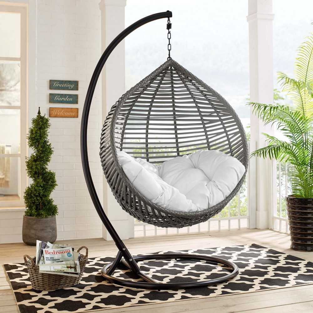 Garner Teardrop Outdoor Patio Swing Chair, Gray White