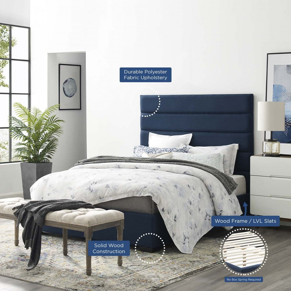Genevieve Queen Upholstered Fabric Platform Bed, Blue