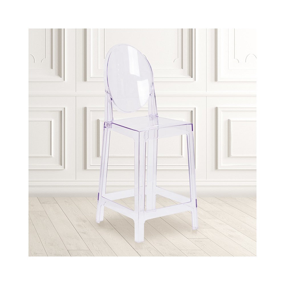 Ghost Counter Stool with Oval Back in Transparent Crystal