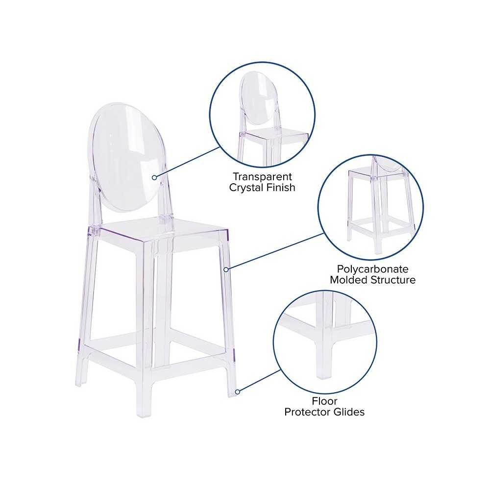 Ghost Counter Stool with Oval Back in Transparent Crystal