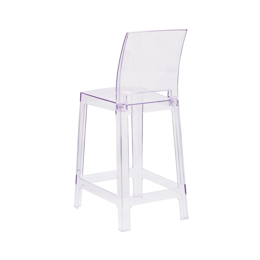 Ghost Counter Stool with Square Back in Transparent Crystal