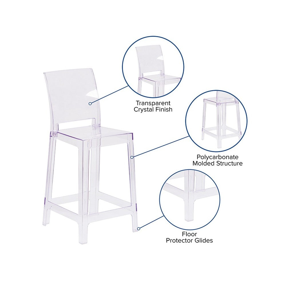 Ghost Counter Stool with Square Back in Transparent Crystal