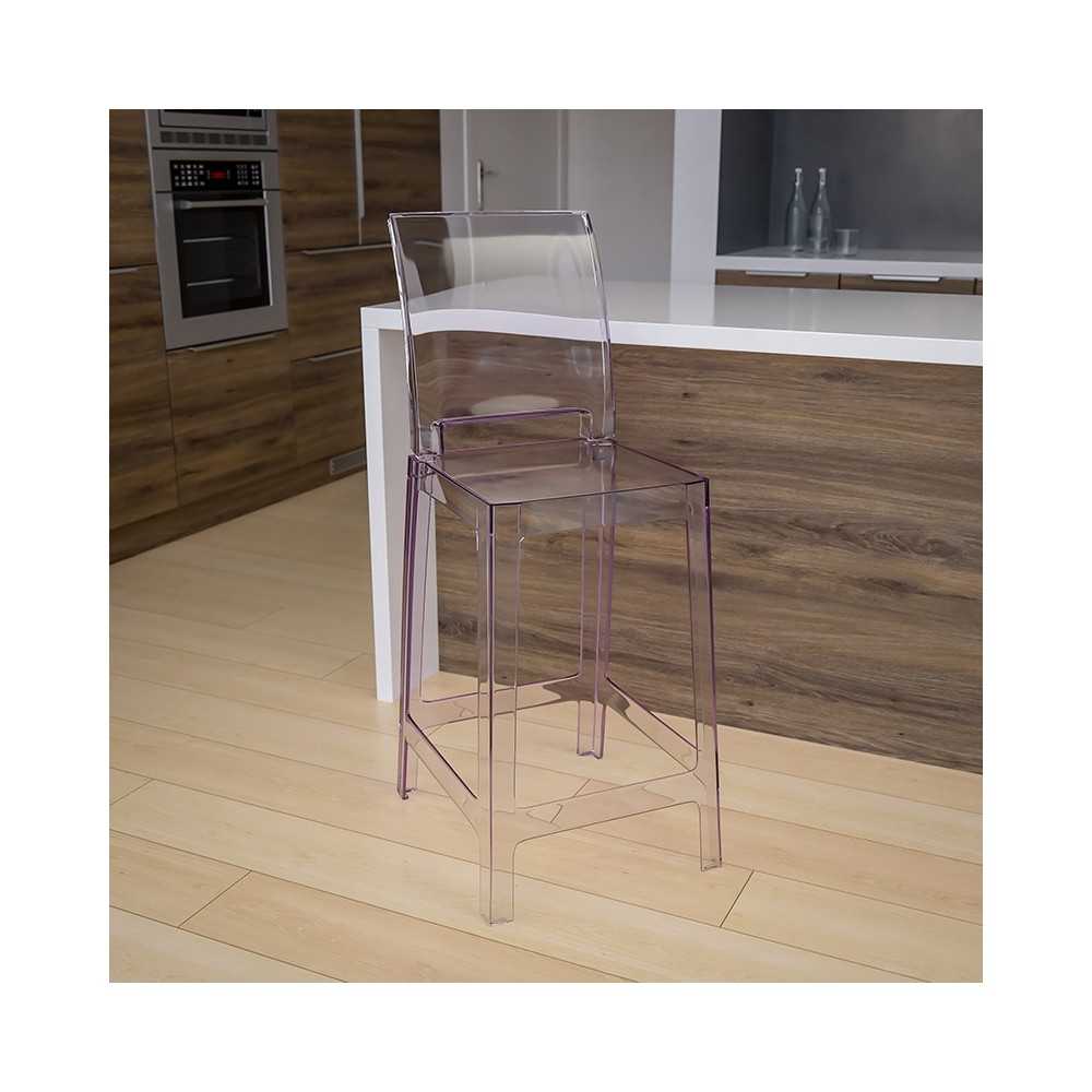Ghost Counter Stool with Square Back in Transparent Crystal