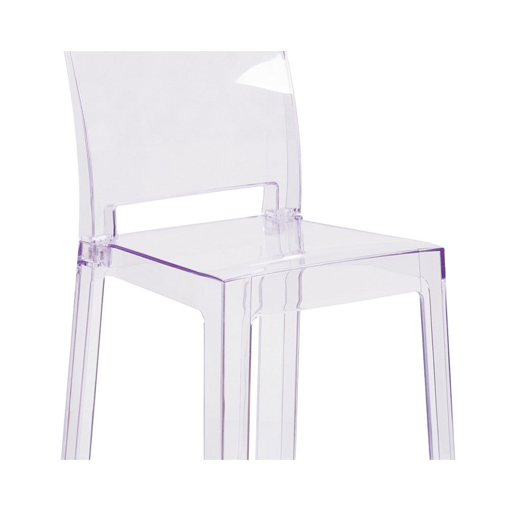 Ghost Counter Stool with Square Back in Transparent Crystal