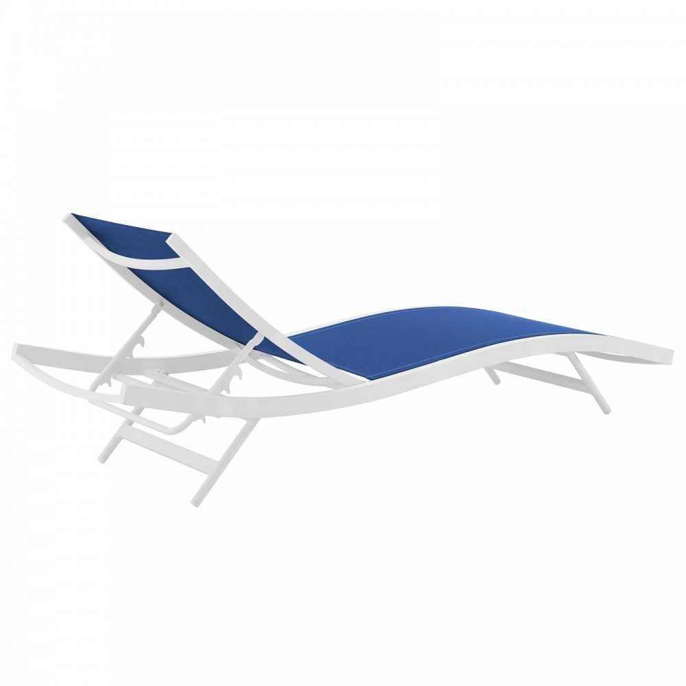 Glimpse Outdoor Patio Mesh Chaise Lounge Chair, White Navy