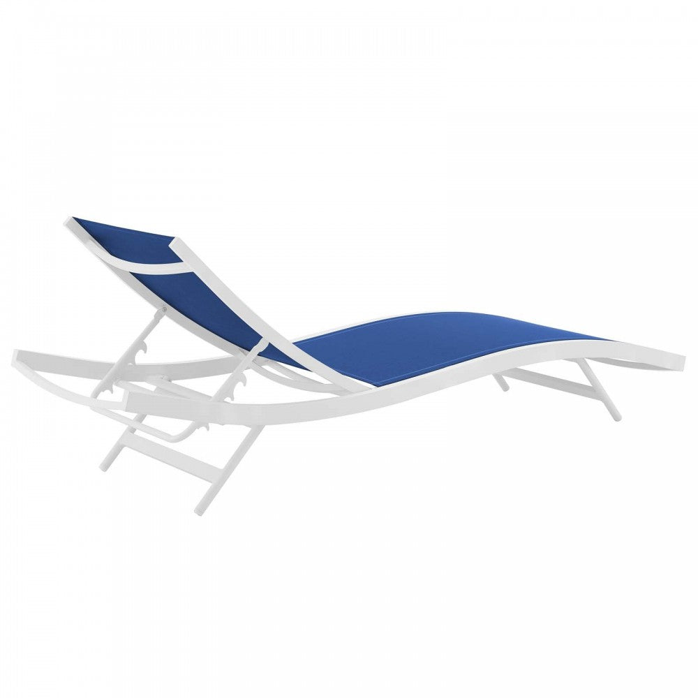 Glimpse Outdoor Patio Mesh Chaise Lounge Set of 2, White Navy