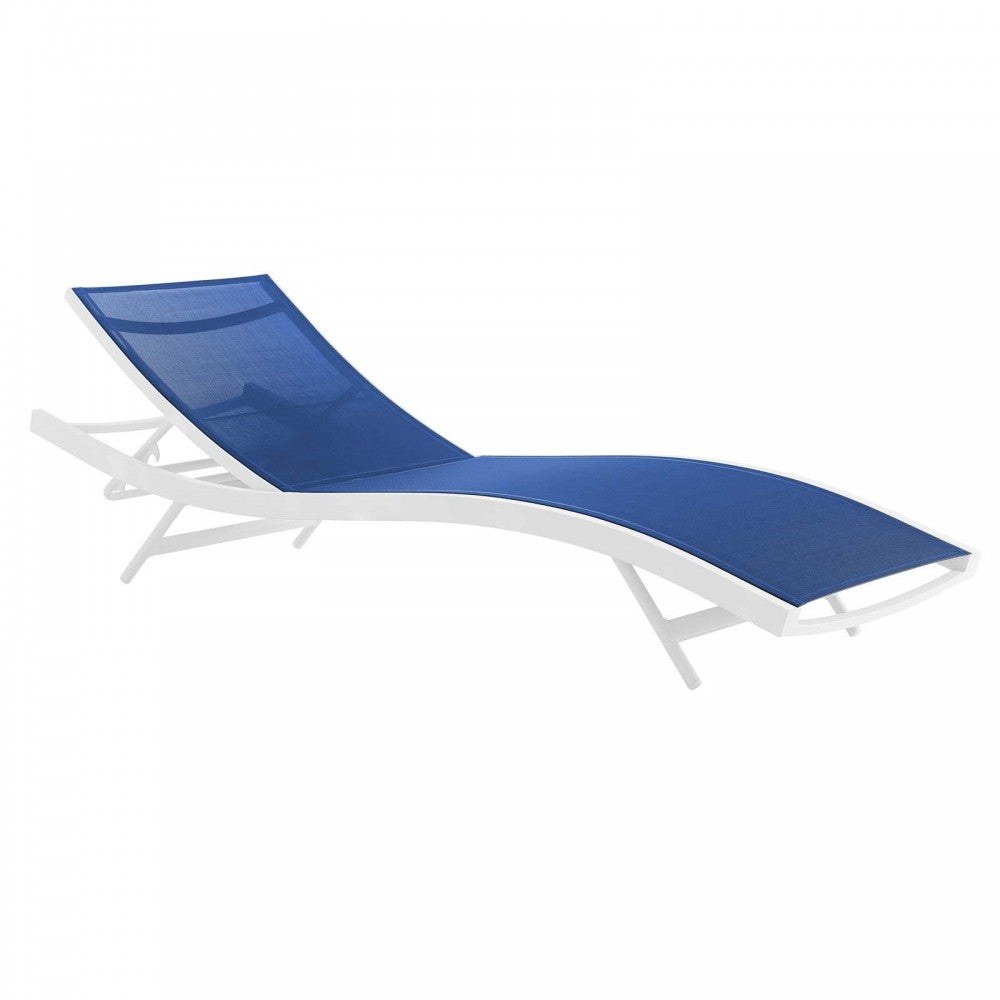 Glimpse Outdoor Patio Mesh Chaise Lounge Set of 2, White Navy
