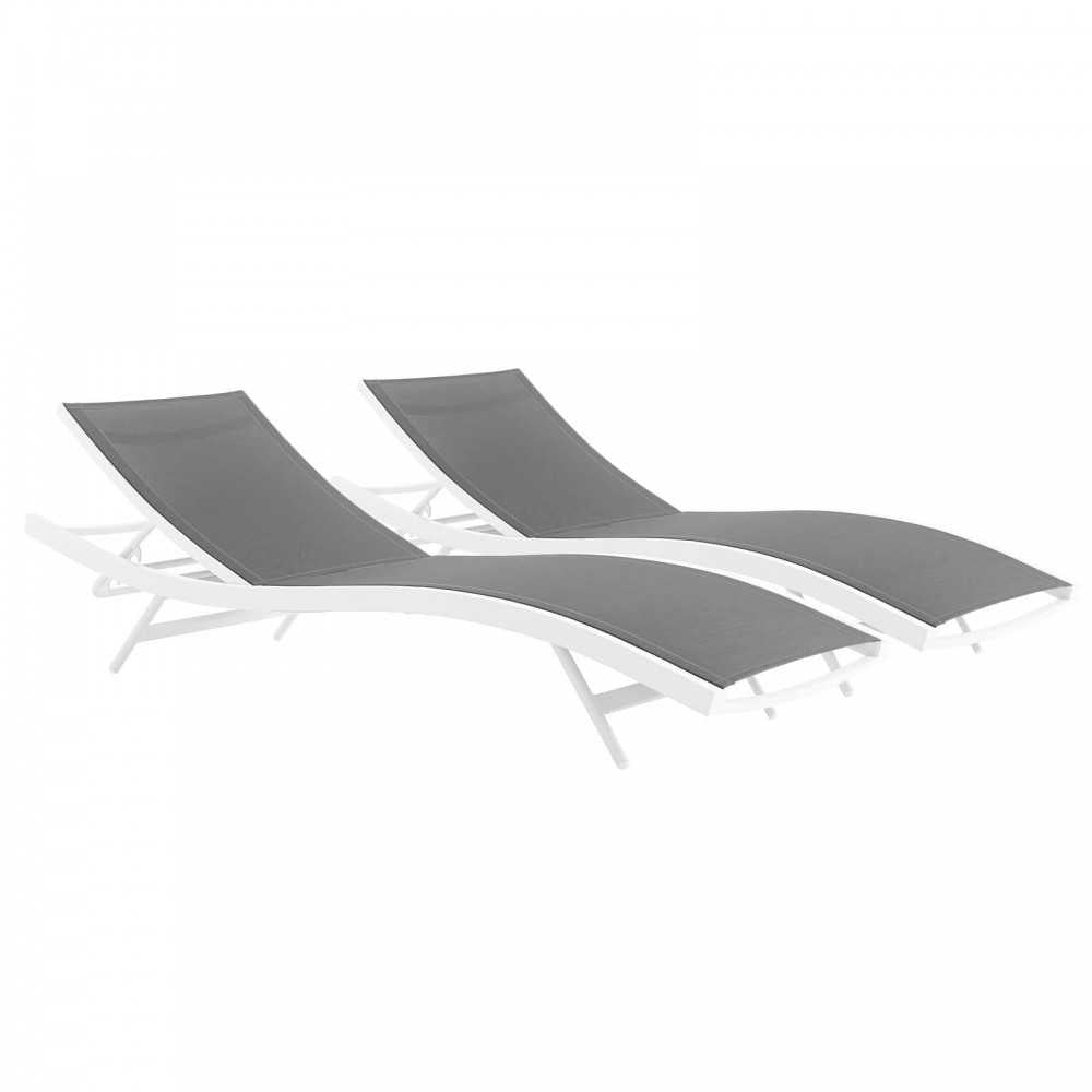 Glimpse Outdoor Patio Mesh Chaise Lounge Set of 2, White Gray