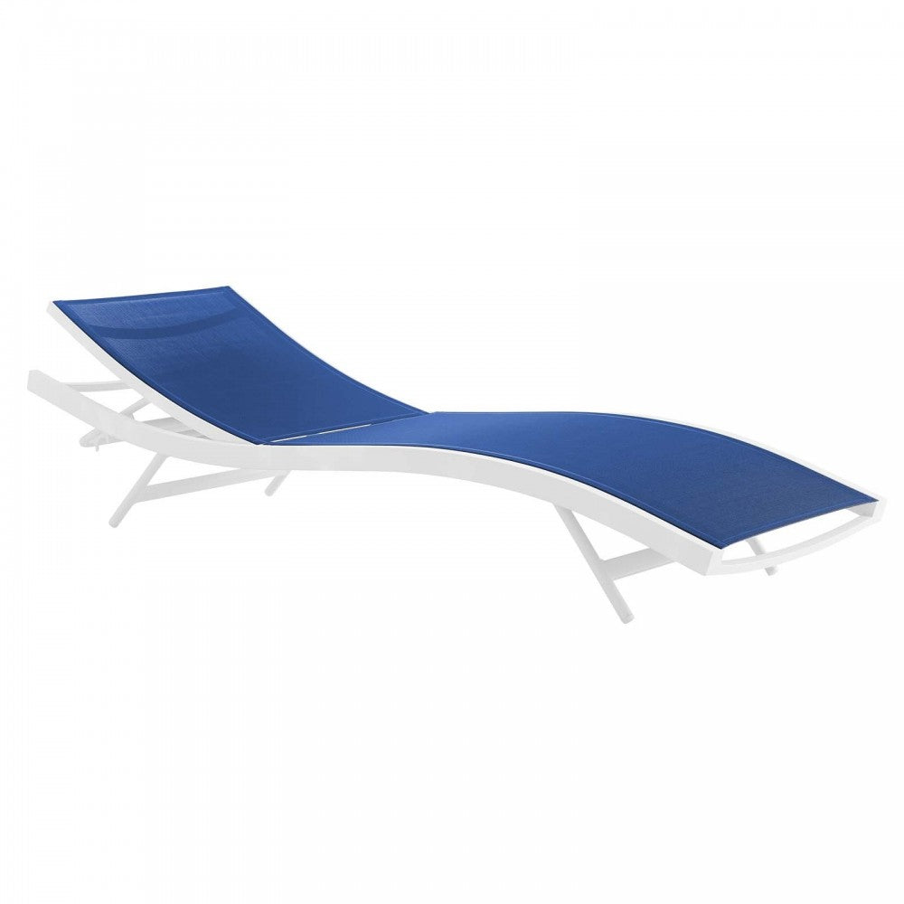 Glimpse Outdoor Patio Mesh Chaise Lounge Set of 4, White Navy