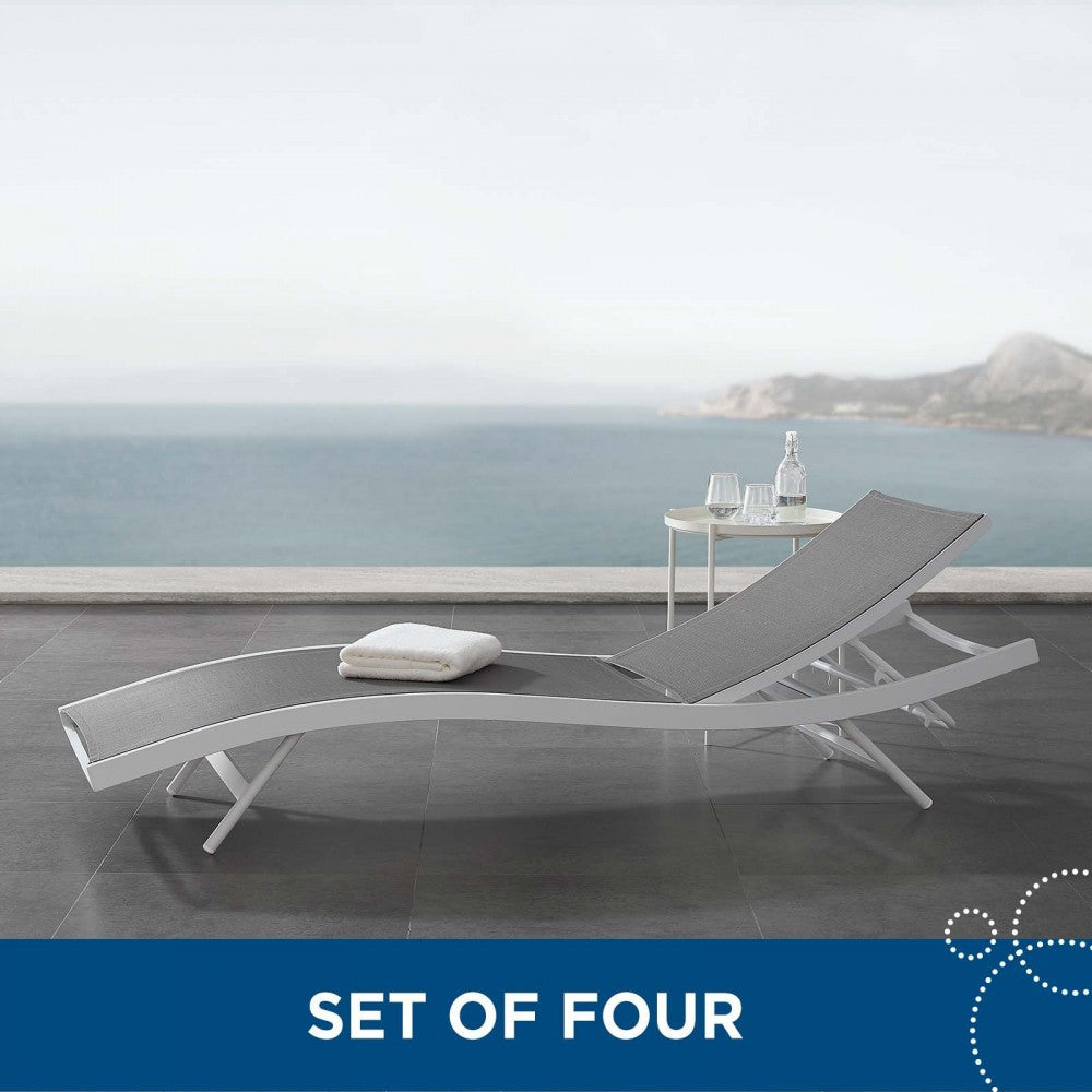 Glimpse Outdoor Patio Mesh Chaise Lounge Set of 4, White Gray