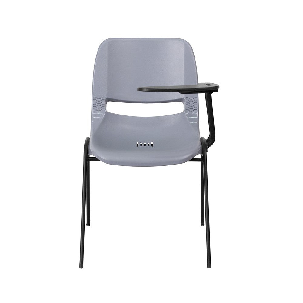 Gray Ergonomic Shell Chair with Left Handed Flip-Up Tablet Arm