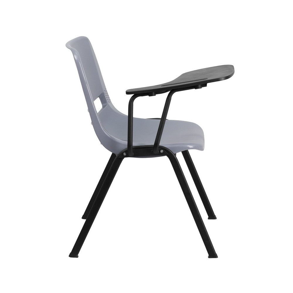 Gray Ergonomic Shell Chair with Right Handed Flip-Up Tablet Arm