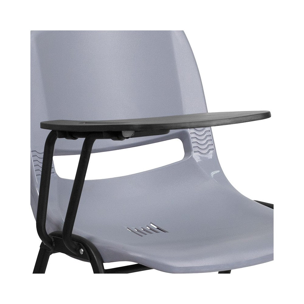 Gray Ergonomic Shell Chair with Right Handed Flip-Up Tablet Arm