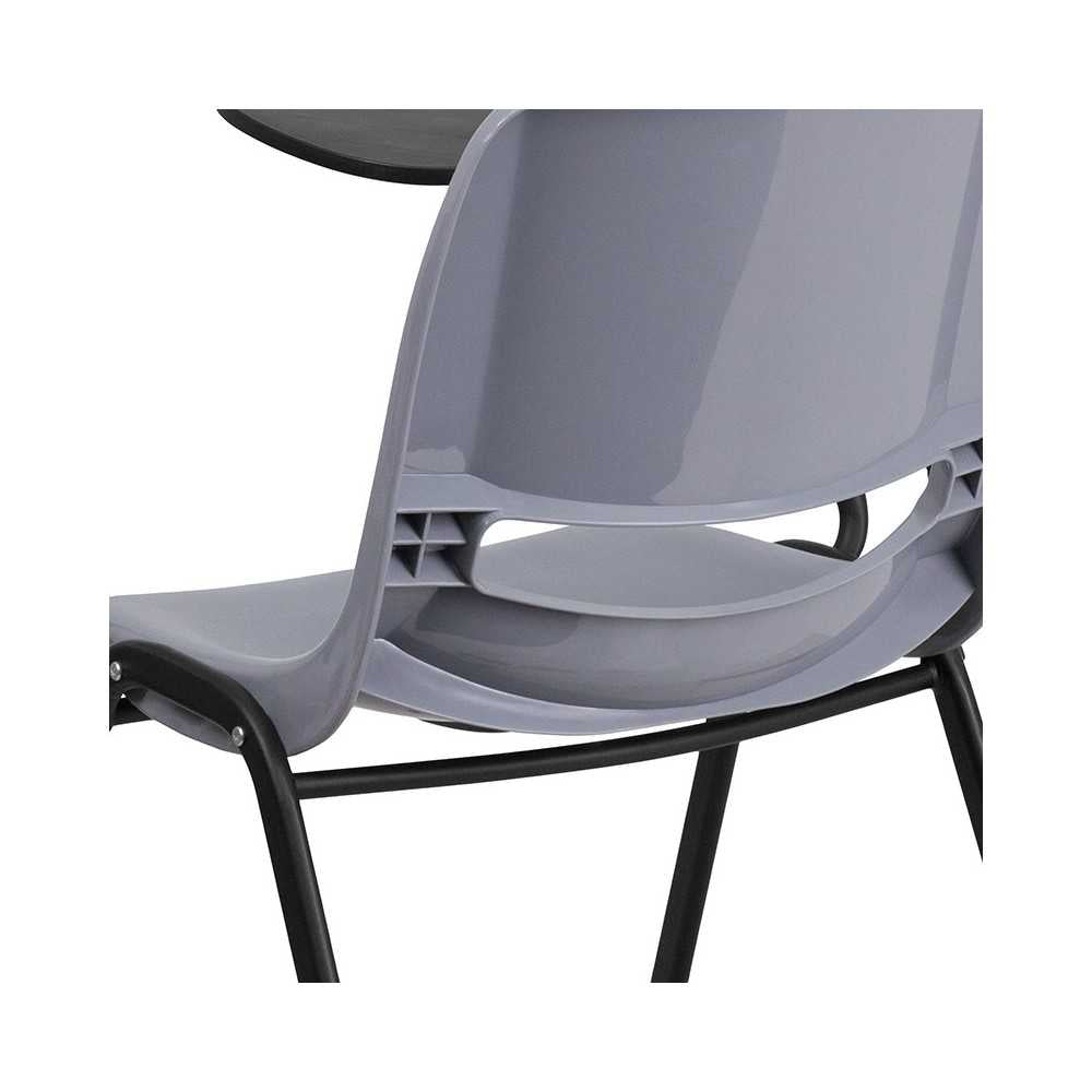 Gray Ergonomic Shell Chair with Right Handed Flip-Up Tablet Arm