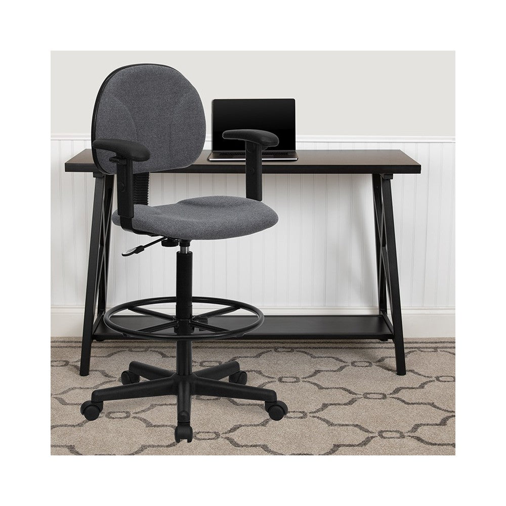 Gray Fabric Drafting Chair with Adjustable Arms (Cylinders: 22.5''-27''H or 26''-30.5''H)