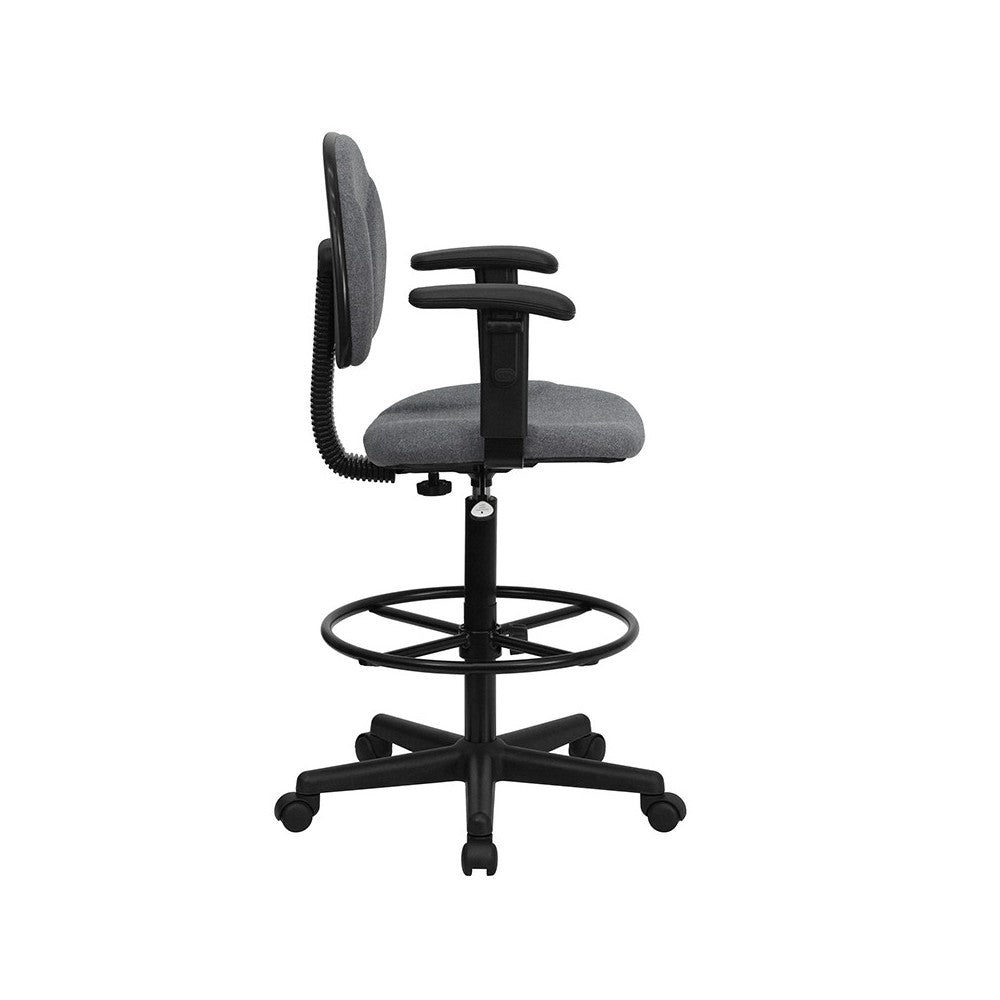 Gray Fabric Drafting Chair with Adjustable Arms (Cylinders: 22.5''-27''H or 26''-30.5''H)