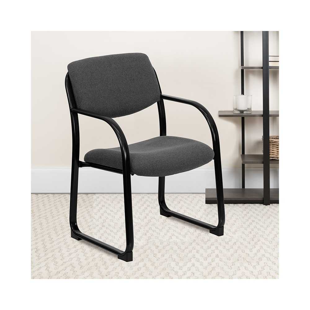 Gray Fabric Executive Side Reception Chair with Sled Base