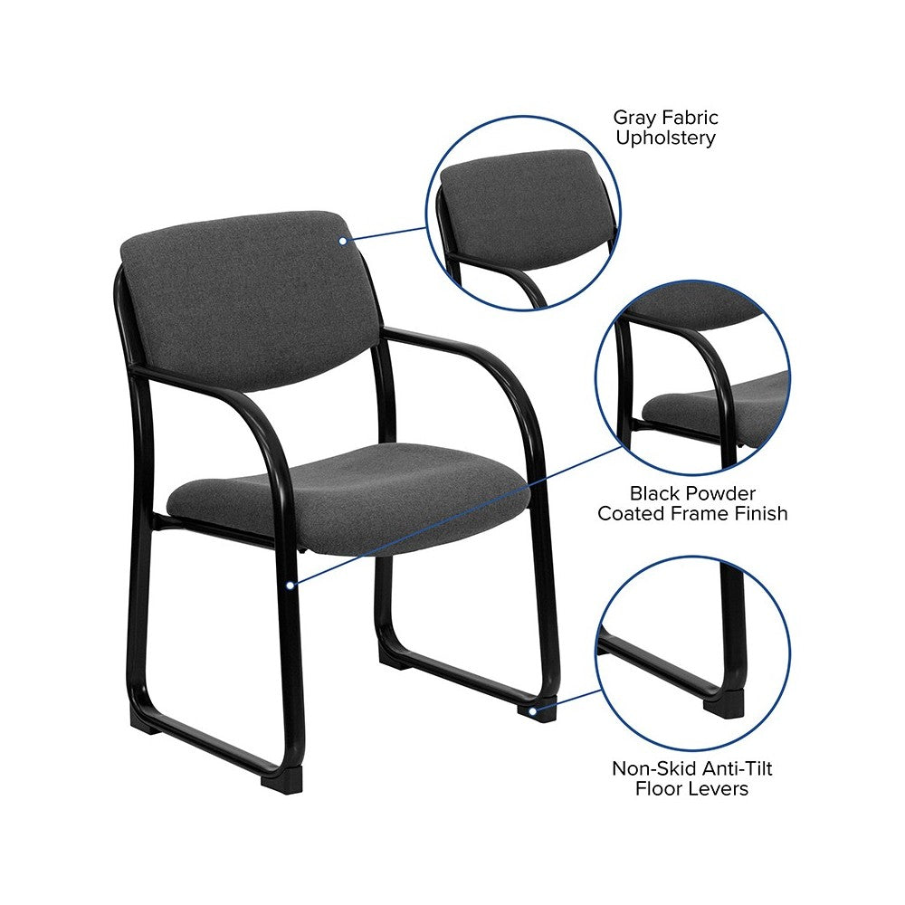 Gray Fabric Executive Side Reception Chair with Sled Base