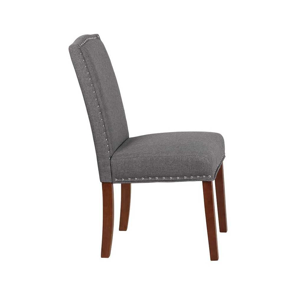 Gray Fabric Parsons Chair with Silver Accent Nail Trim