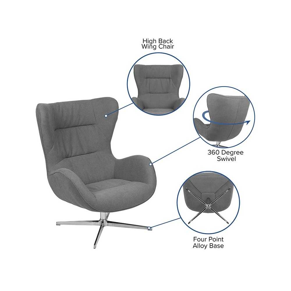 Gray Fabric Swivel Wing Chair