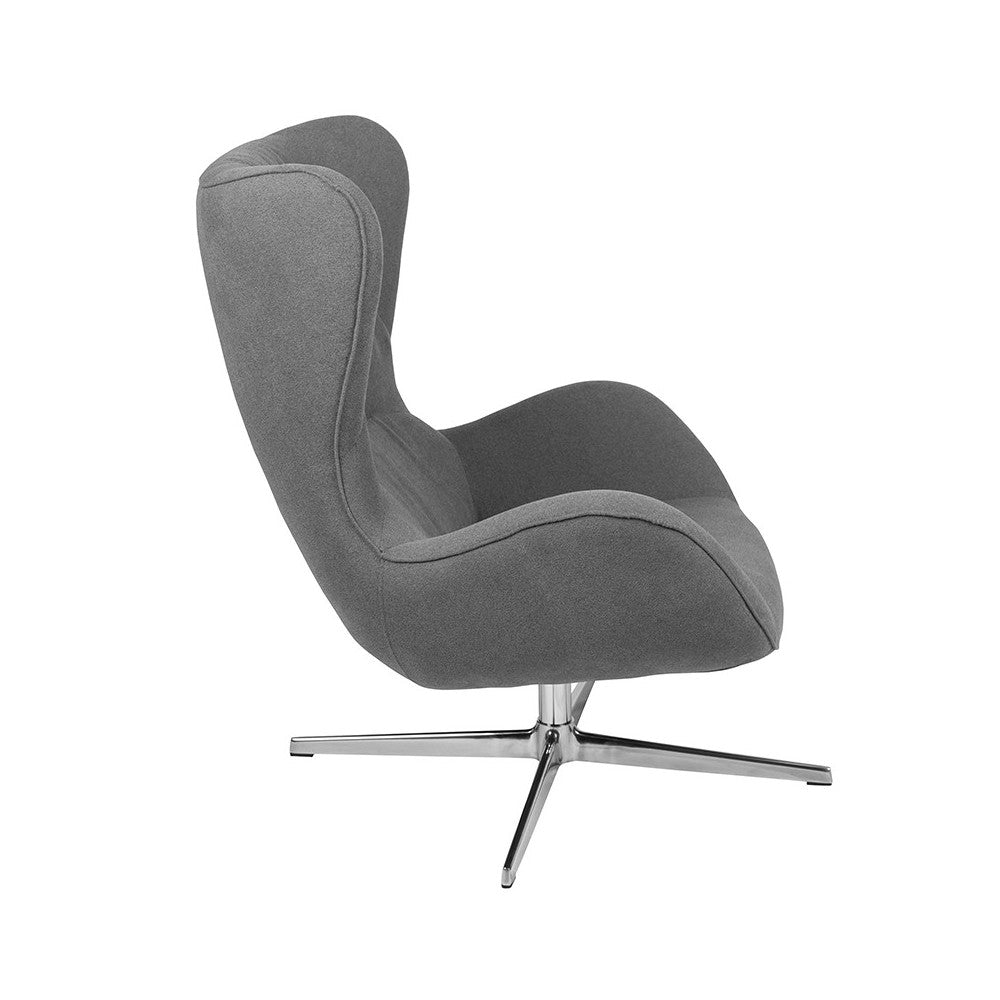 Gray Fabric Swivel Wing Chair