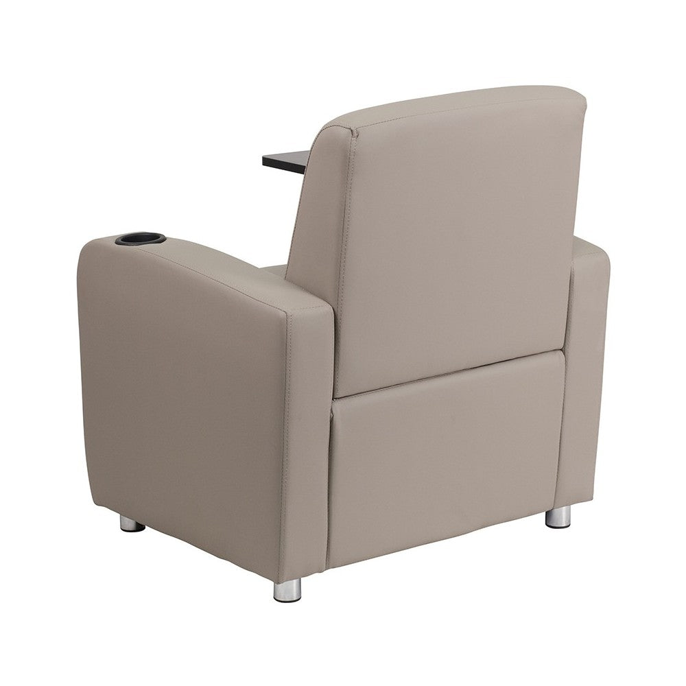 Gray LeatherSoft Guest Chair with Tablet Arm, Chrome Legs and Cup Holder
