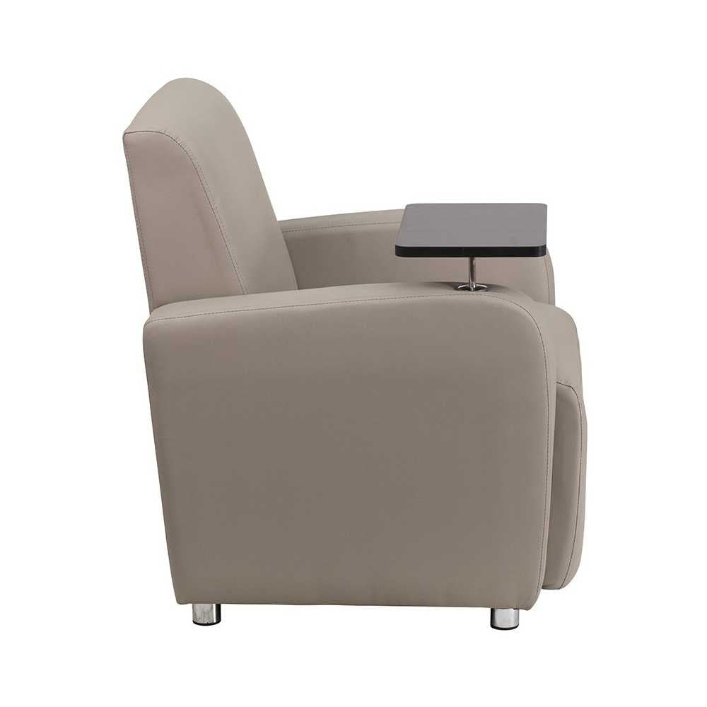Gray LeatherSoft Guest Chair with Tablet Arm, Chrome Legs and Cup Holder